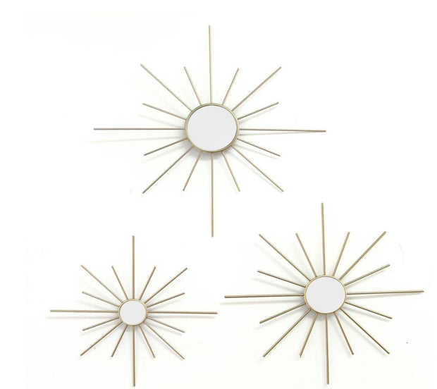 Home Decor Set of 3 Gold Mirror Burst Wall Decor