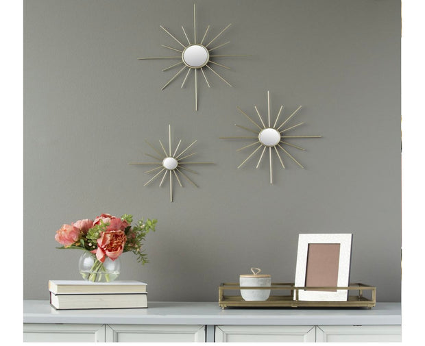 Home Decor Set of 3 Gold Mirror Burst Wall Decor