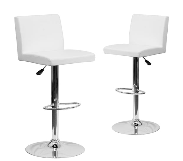 Contemporary White Vinyl Adjustable Height Barstool with Chrome Base