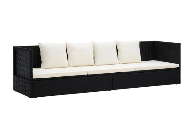 Outdoor Sofa with Cushion and Pillow Poly Rattan Black